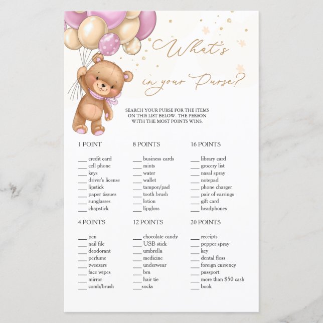 Papier Ballons roses Ours Teddy Ce qu'il y a dans votre s (Devant)