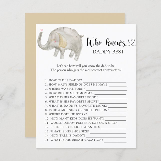 Papier Balloon Elephant - Qui connaît DADDY meilleur jeu (Devant / Derrière)