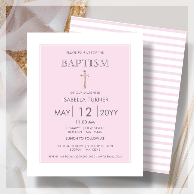 Papier Bande rose | Invitation budgétaire du baptême (Créateur téléchargé)