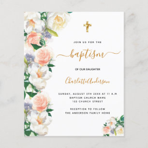Papier Baptême budget flores couleur eau rose blanc