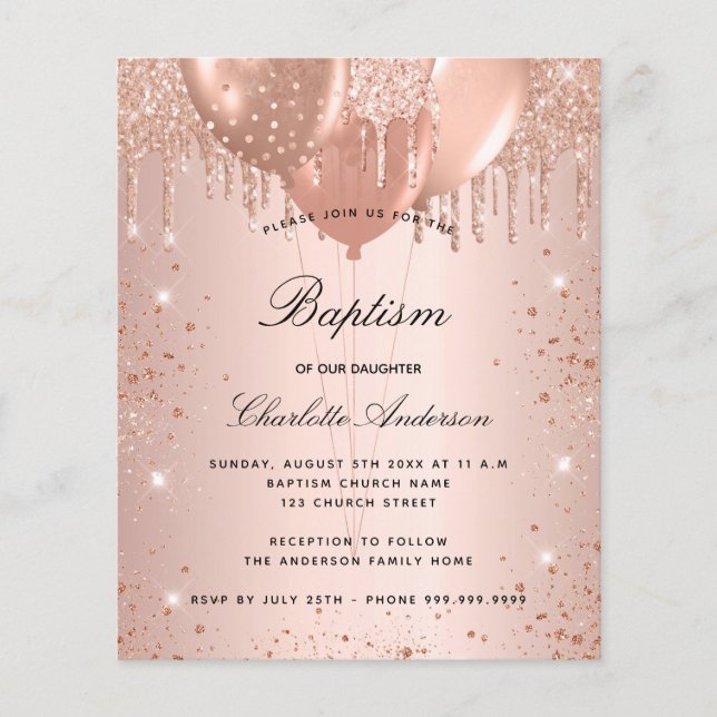 Papier Baptême Budget rose or blush parties scintillant b (Devant)