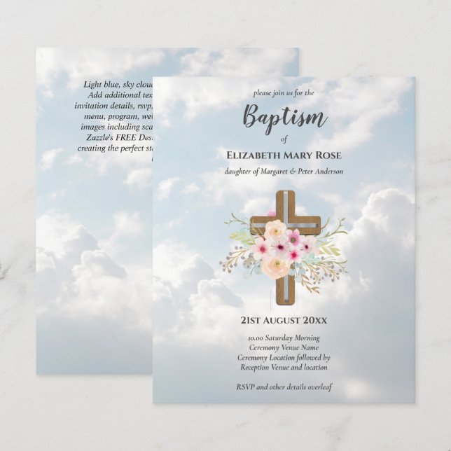 Papier Baptême BUDGÉTAIRE Bautizo Bautismo INVITATION (Devant / Derrière)