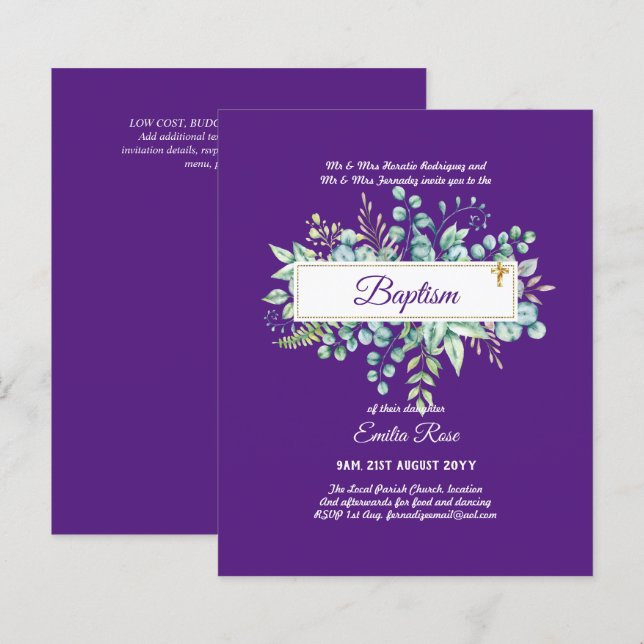 Papier Baptême BUDGÉTAIRE Bautizo Bautismo Invitations VE (Devant / Derrière)