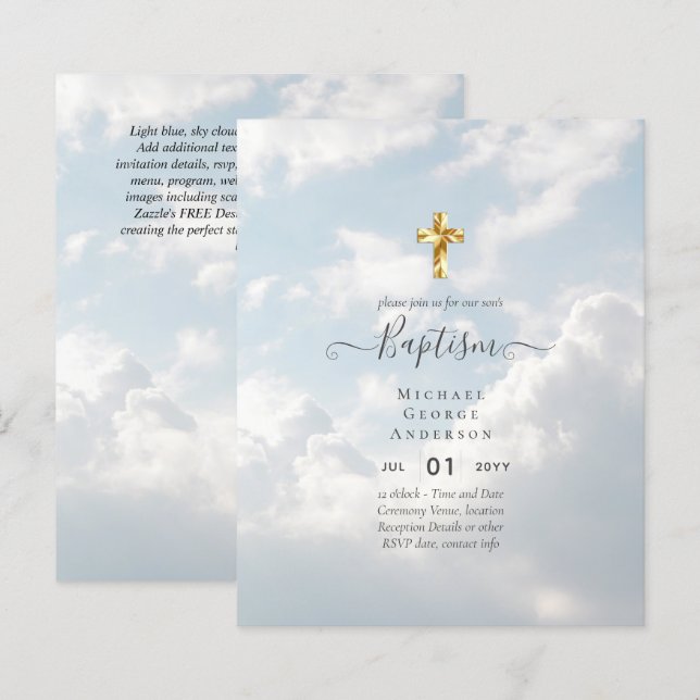 Papier Baptême BUDGÉTAIRE Christening Communion INVITATIO (Devant / Derrière)