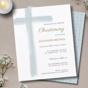 Papier Baptême Christening Croix Bleu Poussiéreux Budget