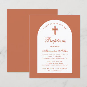 Papier Baptême Garçon Terracotta Budget Script Invitation