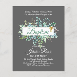 Papier Baptême Invitation Eucalyptus BUDGET Vert