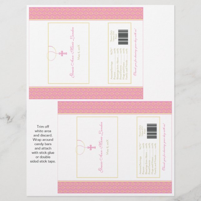 Papier Baptême ou 1ère communion | Enveloppeurs de bonbon (Devant)