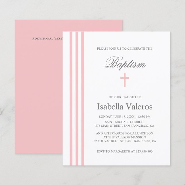 Papier BAPTISM Chic Vertical Gratté pastel Pink Cross (Devant / Derrière)