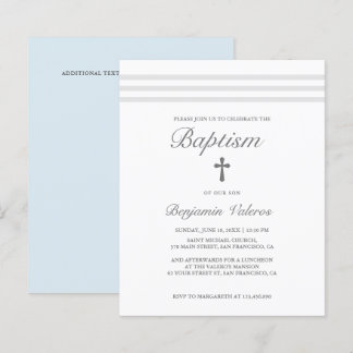 Papier BAPTISME Élégant gris rayé Croix Bleue Budget