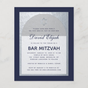 Papier Bar Mitzvah Marine Blue Silver Budget Invitation
