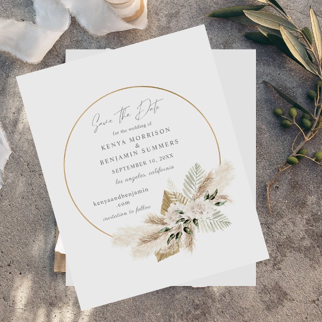 Papier Bargin Boho Pampas Grass Floral Enregistrer la dat (Créateur téléchargé)