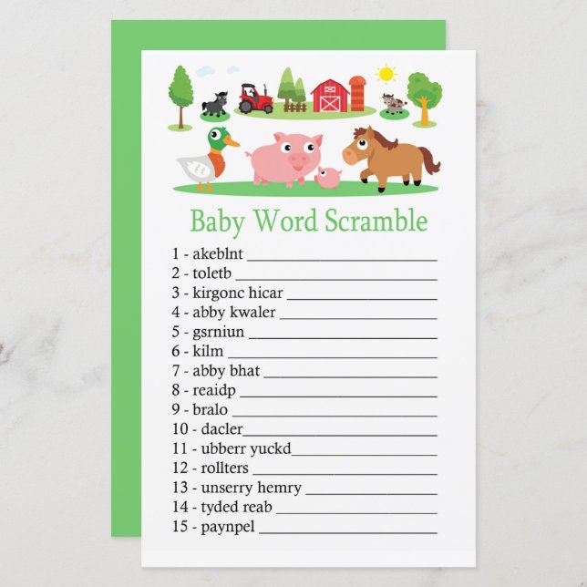Papier Barnyard Baby jeu de brouillage de mot (Devant / Derrière)