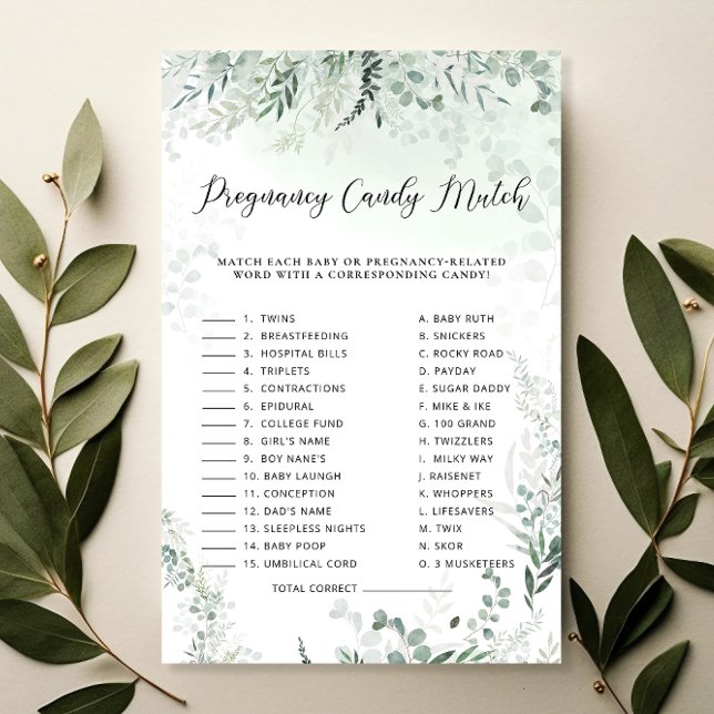 Papier Barre à bonbons de grossesse Eucalyptus | Jeu Baby (Créateur téléchargé)