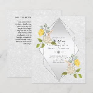 Papier BAS BUDGET Blanc Rose Jaune Fleur Mariage Inviter