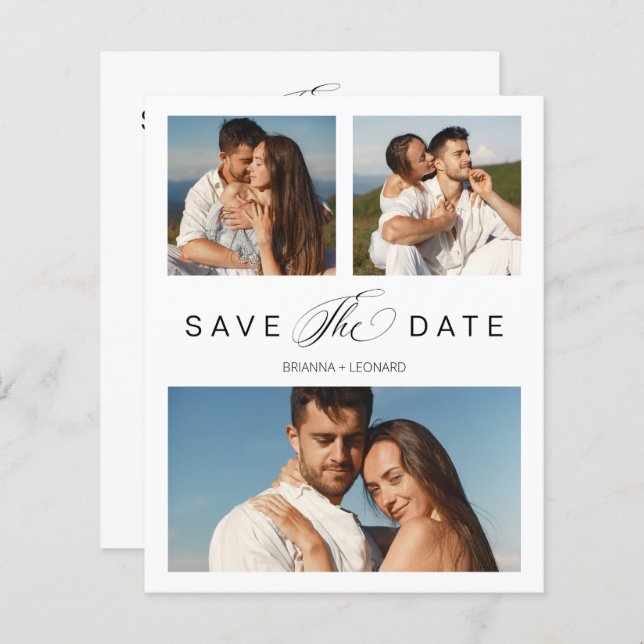 Papier Basse Coût 3 Photos Couple Simple Élégant Script (Devant / Derrière)