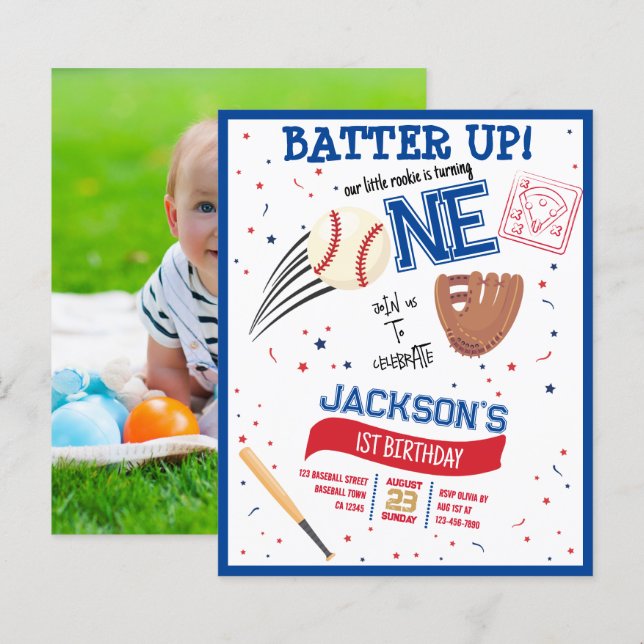Papier Batte Up Rookie Baseball pas cher Photo 1er annive (Devant / Derrière)