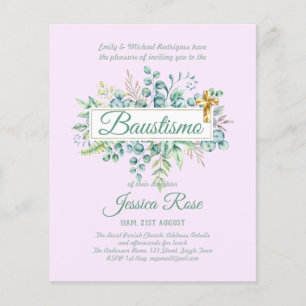 Papier Baustismo Invitation Eucalyptus BUDGET Vert