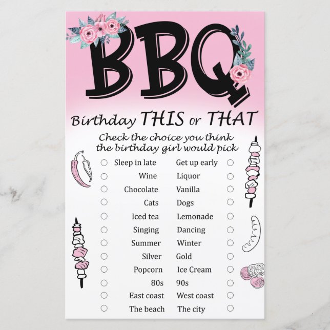 Papier BBQ Anniversaire ce ou ce jeu (Devant)