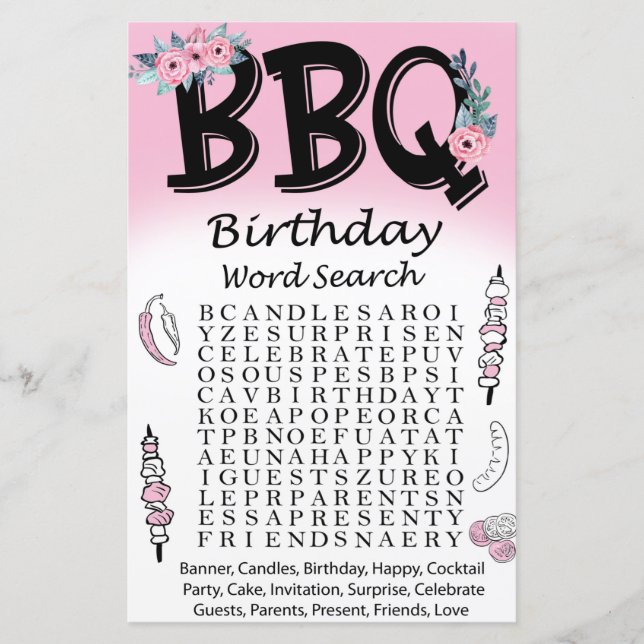 Papier BBQ Anniversaire mot recherche jeu (Devant)