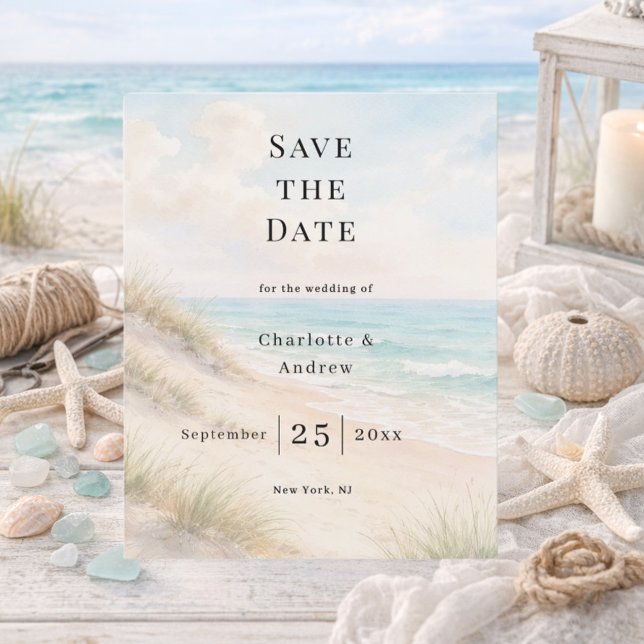 Papier Beach coastal modern wedding Save the Date card (Créateur téléchargé)