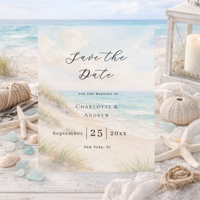 Papier Beach coastal modern wedding Save the Date card (Créateur téléchargé)
