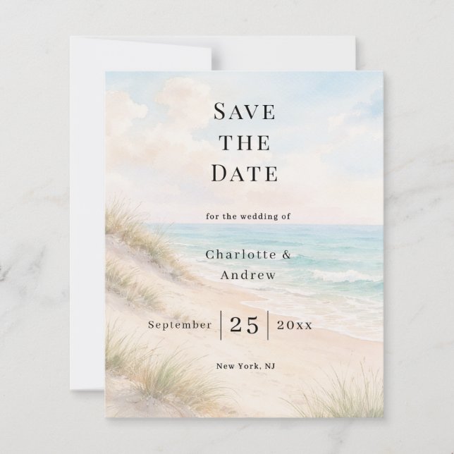 Papier Beach coastal modern wedding Save the Date card (Devant)