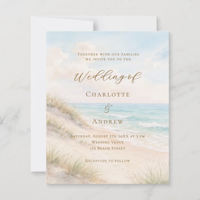 Papier Beach coastal ocean wedding invitation (Devant)