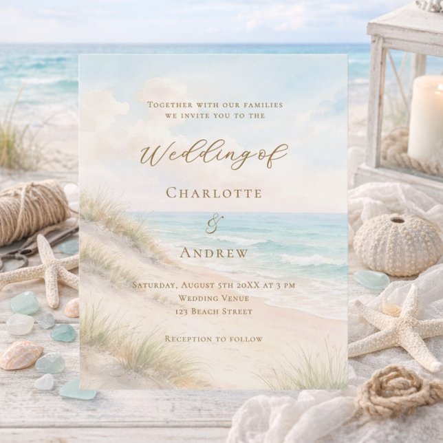 Papier Beach coastal ocean wedding invitation (Créateur téléchargé)