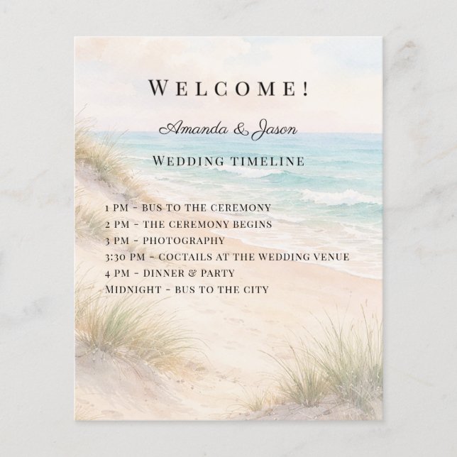 Papier Beach coastal wedding program timeline (Devant)