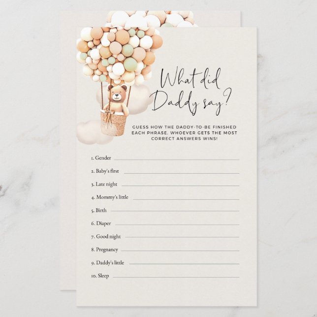 Papier Bear Baby Game - Qu'A Dit Papa ? (Devant / Derrière)