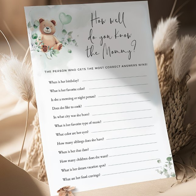 Papier Bear Baby shower Jeu - Comment Bien Connaissez-Vou (Créateur téléchargé)