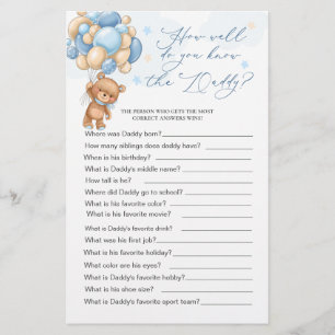 Papier Bear Baby shower Jeu Comment Bien Connaissez-Vous 