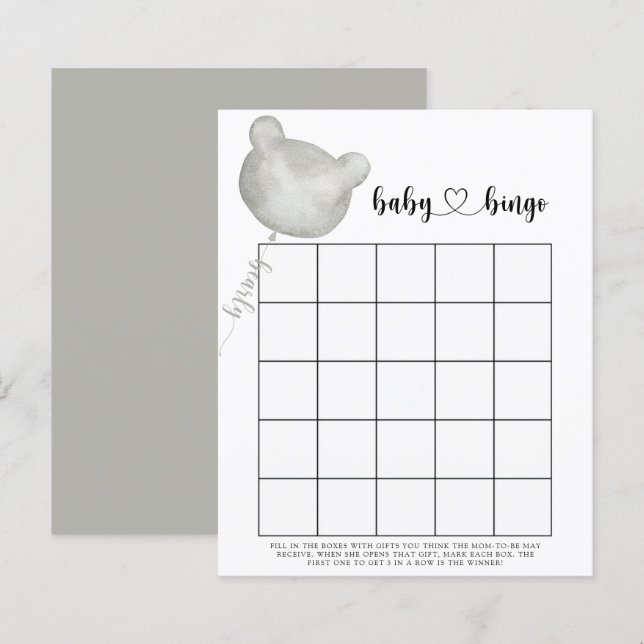 Papier Bear Baby shower jeu de bingo (Devant / Derrière)