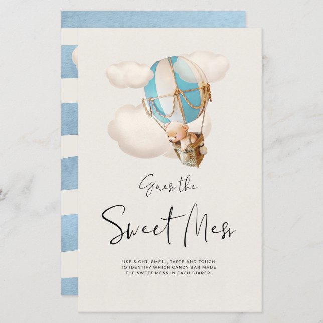 Papier Bear Baby shower Jeu - Devinez Le Symbole Sweet Me (Devant / Derrière)