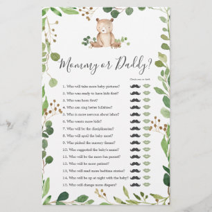 Papier Bear Baby shower maman ou papa jeu