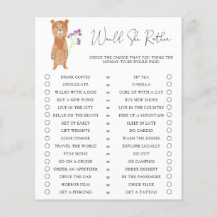 Papier Bear cub / Elle préfère Baby shower Jeu