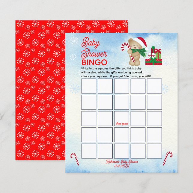 Papier Bear de Noël Bearly Wait Boy Baby shower Bingo (Devant / Derrière)