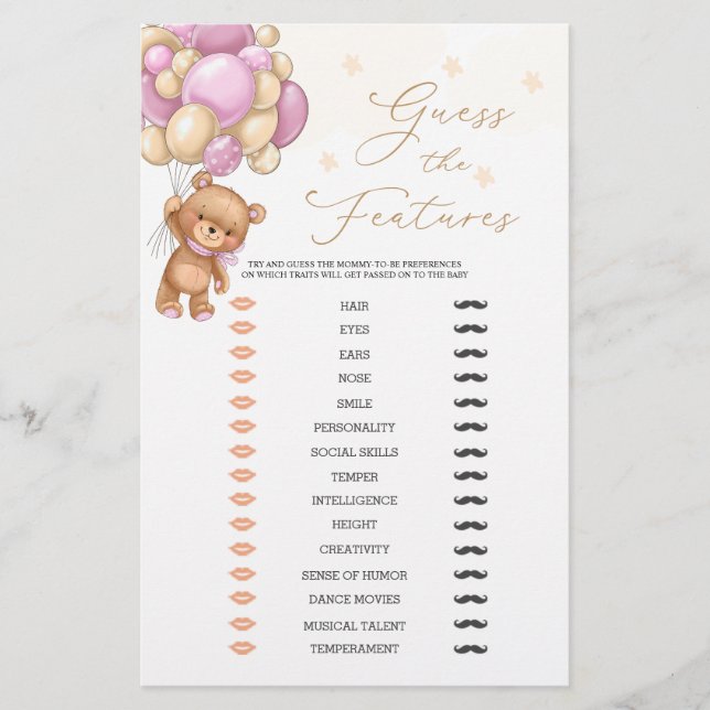 Papier Bear Guess The Baby Caractéristiques Baby shower J (Devant)