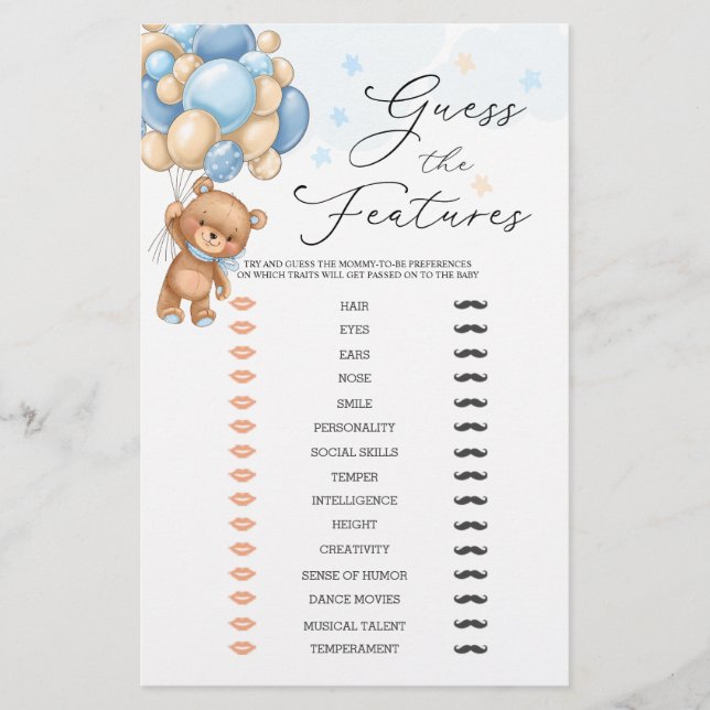Papier Bear Guess The Baby Caractéristiques Baby shower J (Devant)