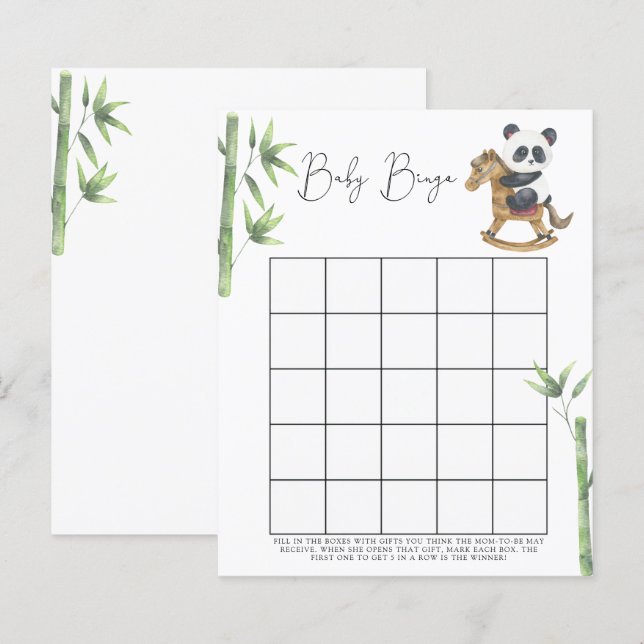 Papier Bear Panda Baby shower jeu de bingo (Devant / Derrière)