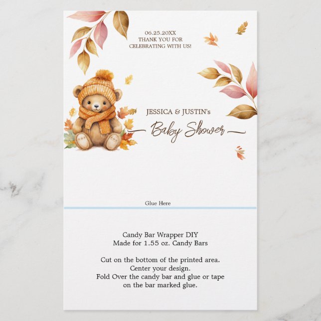 Papier Bearly Wait Automne Baby shower Candy Bar Wrapper (Devant)