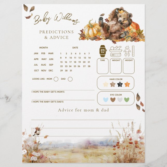 Papier Bearly Wait Fall Woodland Baby shower Jeu (Devant)