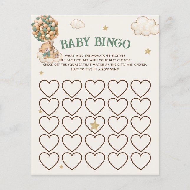 Papier Bearly Wait Green Balloons Baby shower Bingo Jeu (Devant)