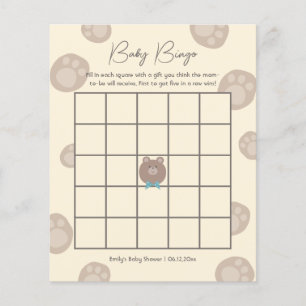 Papier Beary Cute Brown Teddy Bear Baby shower Bingo Jeu