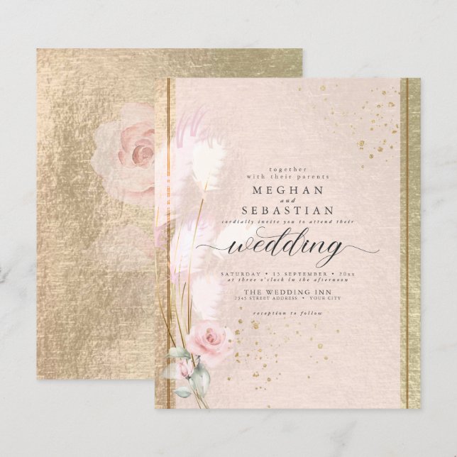 Papier Beau budget Blush Rosegold Pampas Grass (Devant / Derrière)