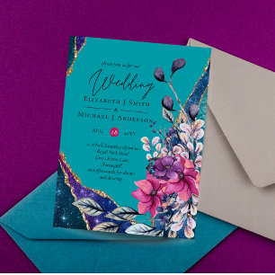 Papier Beau BUDGET Purple Turquoise Floral Agate Mariage