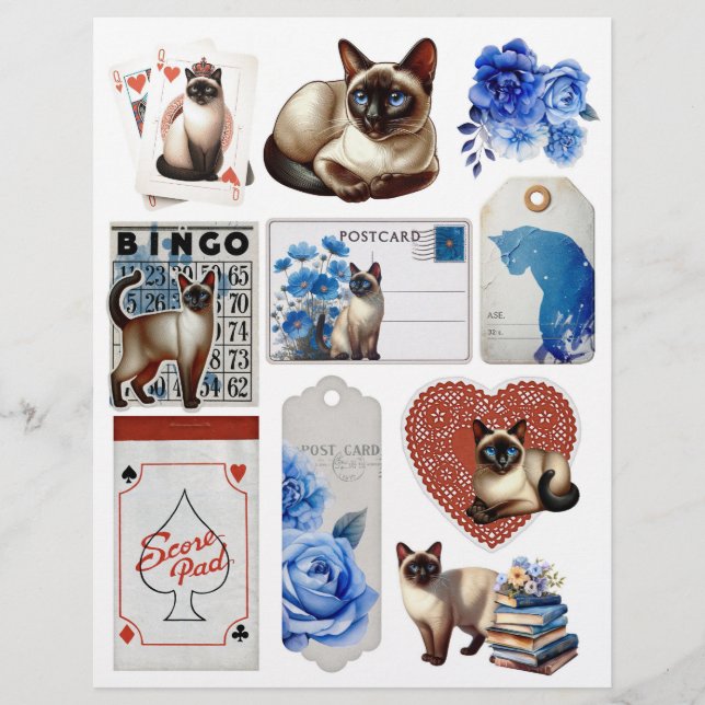 Papier Beau chat siamois Ephemera Vintage (Devant)