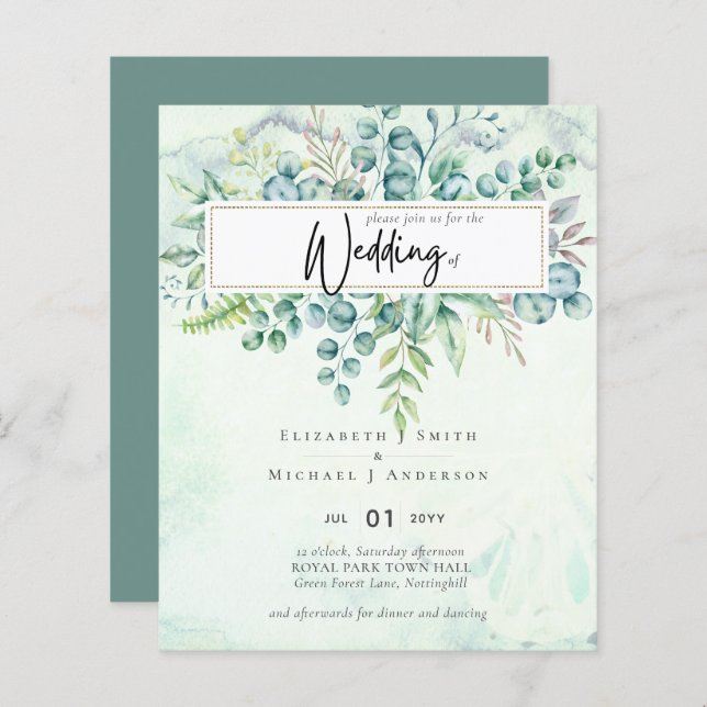 Papier Beau Dusty Sage Eucalyptus Invitation BUDGET (Devant / Derrière)