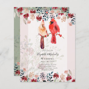 Papier Beau Faire-part de mariage CARDINAL ROUGE Oiseaux